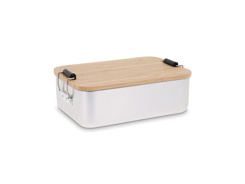 Lunch box aluminium met bamboe deksel