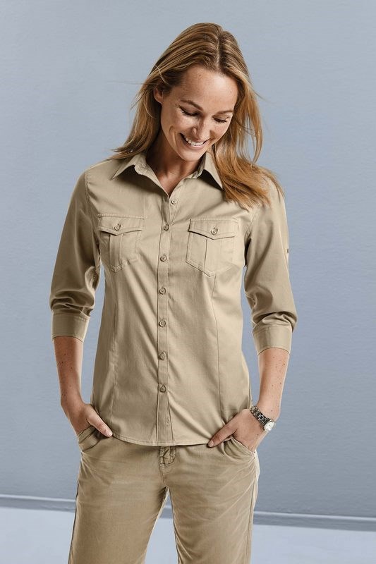 hoofd kolonie bros Twill ladies shirt LS | 100% sergekatoen blouse met Italiaanse kraag
