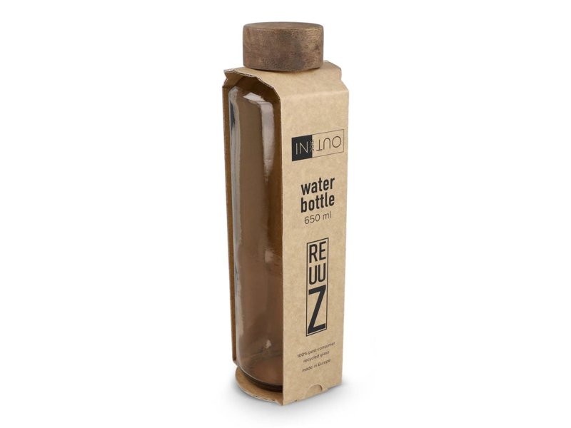 InSideOut Gerecyclede glazen Waterfles ReuuZ met houten dop 650 ml InSideOut Gerecyclede glazen Waterfles ReuuZ met houten dop 650 ml