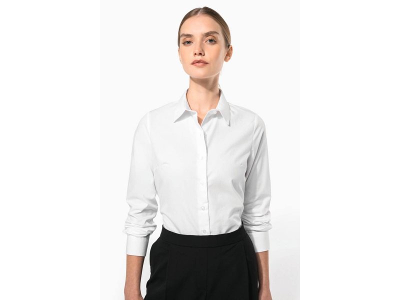 Kariban Damesblouse in popeline met lange mouwen