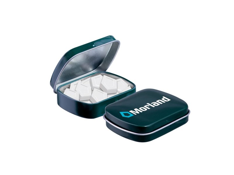 Mini scharnierblikje logo mints