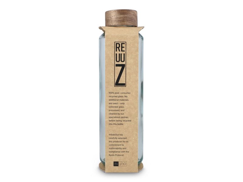 InSideOut Gerecyclede glazen Waterfles ReuuZ met houten dop 650 ml InSideOut Gerecyclede glazen Waterfles ReuuZ met houten dop 650 ml