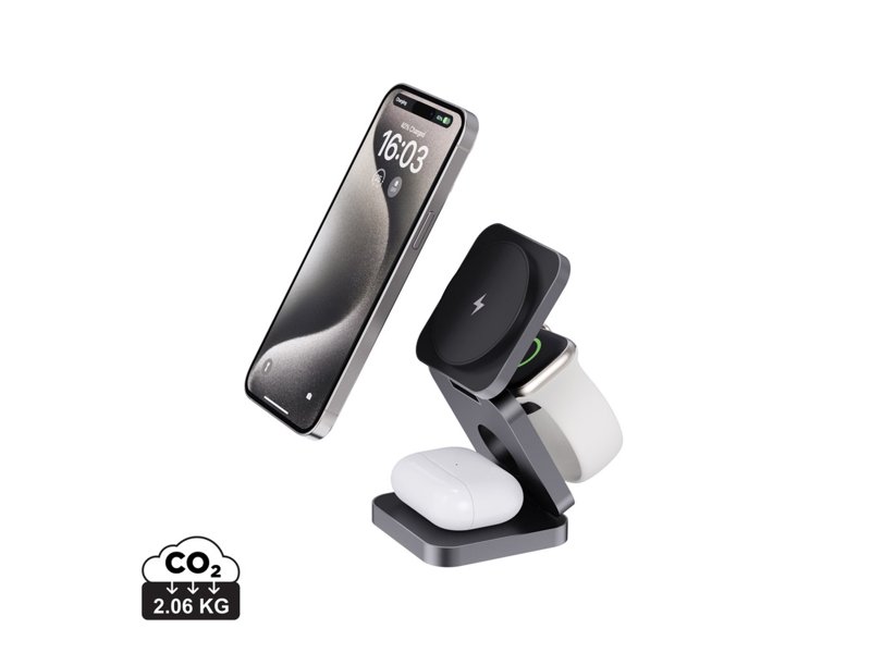 Terra RCS gerecycled aluminium opvouwbare 3 in 1 15W oplader Terra RCS gerecycled aluminium opvouwbare 3 in 1 15W oplader