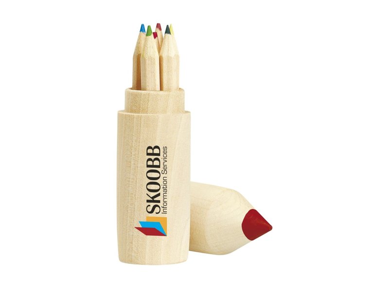 Houten koker met kleurpotloden | TotZiens Promotions