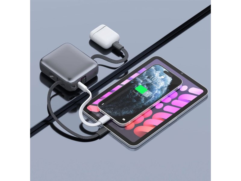 Nova Powerbank 22.5W Power Delivery met ingebouwde kabels 10000 mAh