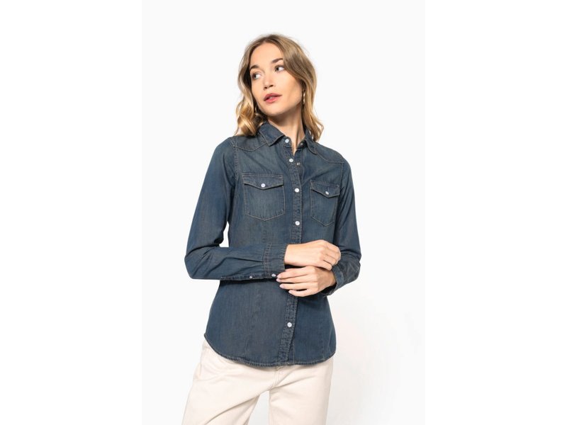 Kariban Dames denim blouse lange mouwen Kariban Dames denim blouse lange mouwen