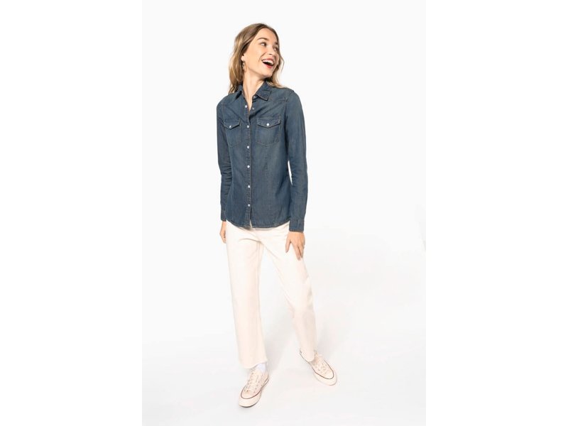 Kariban Dames denim blouse lange mouwen Kariban Dames denim blouse lange mouwen