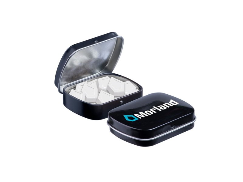 Mini scharnierblikje logo mints