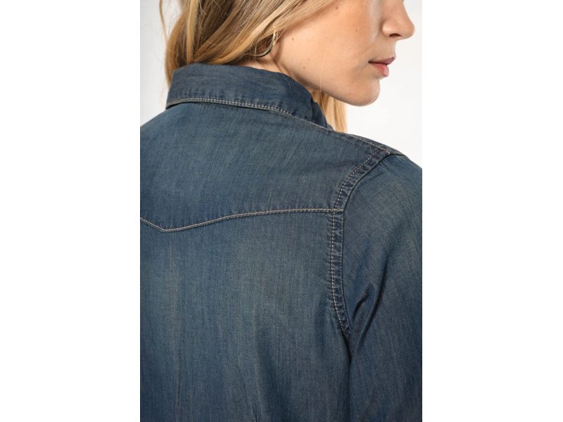 Kariban Dames denim blouse lange mouwen Kariban Dames denim blouse lange mouwen