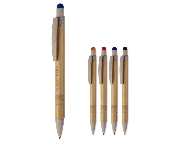 Balpen bamboe en tarwestro met stylus Balpen bamboe en tarwestro met stylus