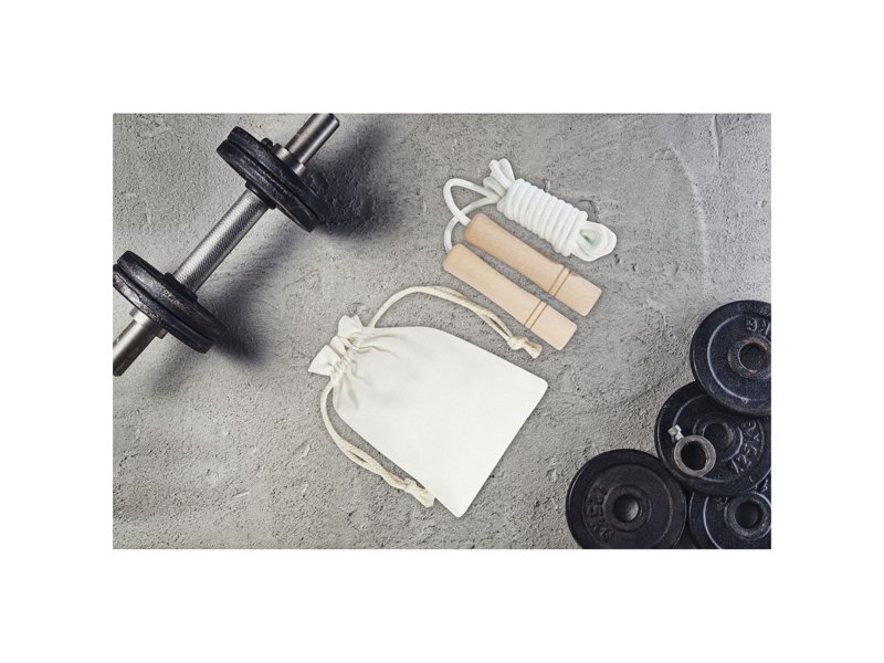 Denise houten springtouw in een katoenen zak Denise houten springtouw in een katoenen zak