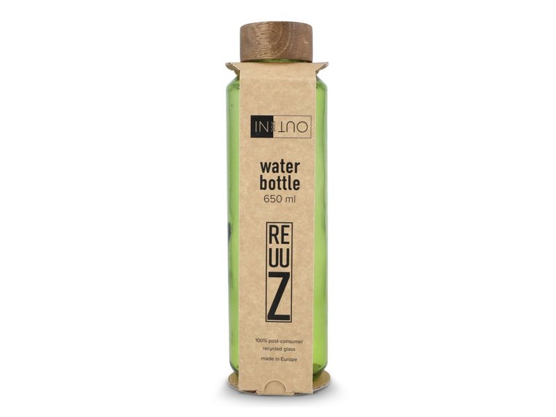 InSideOut Gerecyclede glazen Waterfles ReuuZ met houten dop 650 ml InSideOut Gerecyclede glazen Waterfles ReuuZ met houten dop 650 ml