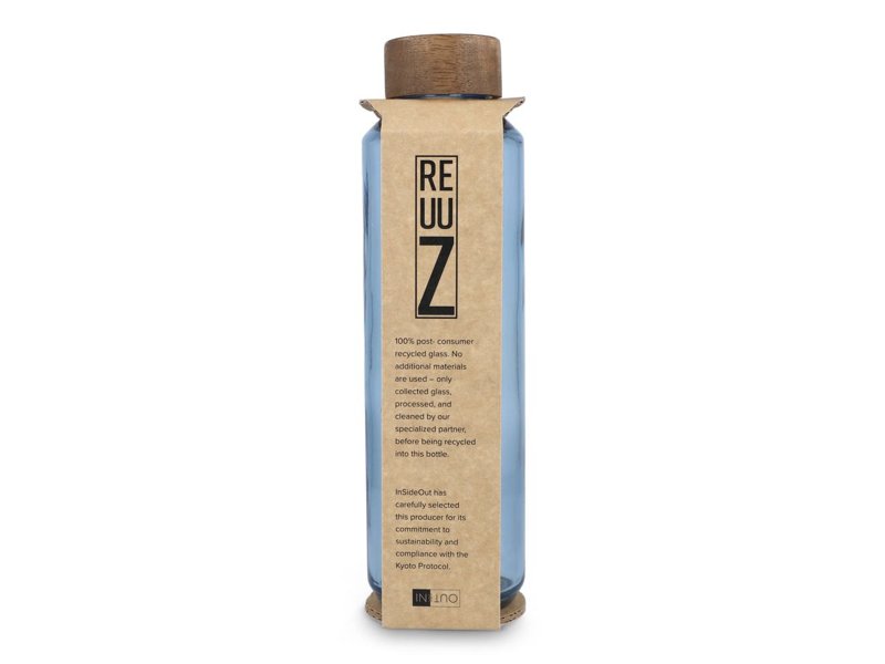 InSideOut Gerecyclede glazen Waterfles ReuuZ met houten dop 650 ml InSideOut Gerecyclede glazen Waterfles ReuuZ met houten dop 650 ml