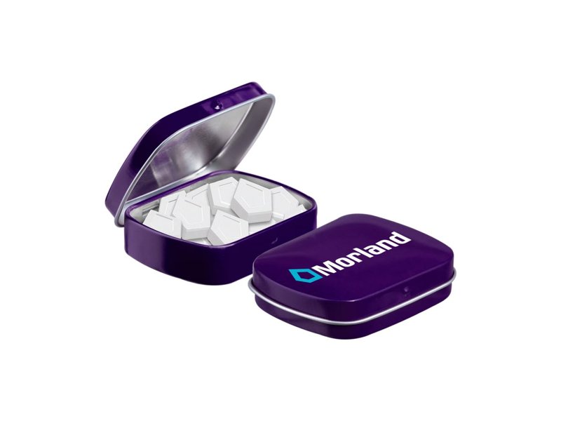 Mini scharnierblikje logo mints