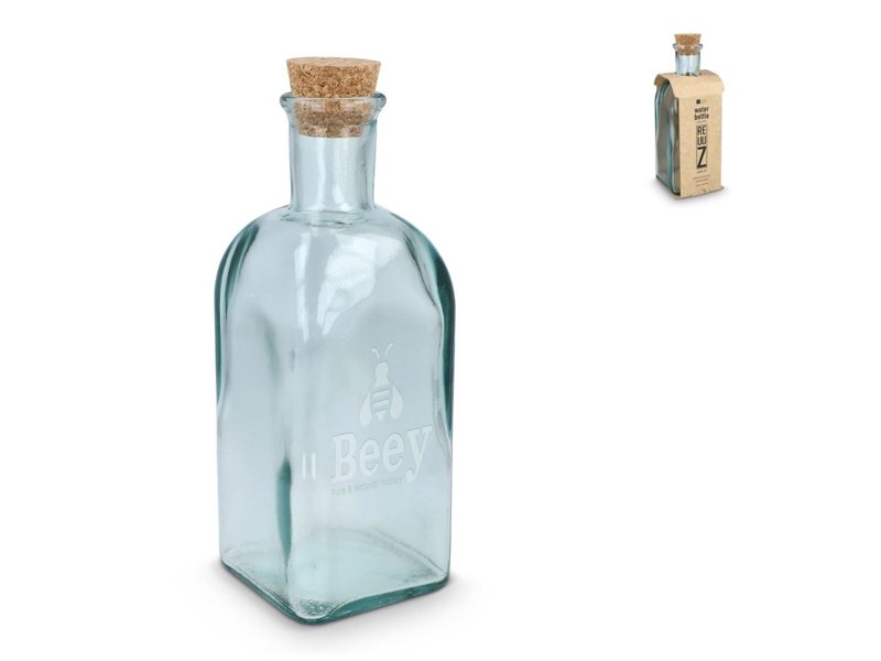 InSideOut Vierkante Gerecycled glas Waterfles ReuuZ met kurkstop 500ml InSideOut Vierkante Gerecycled glas Waterfles ReuuZ met kurkstop 500ml