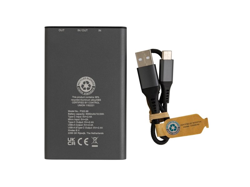 Terra RCS gerecyclede aluminium powerbank 5.000 mAh Terra RCS gerecyclede aluminium powerbank 5.000 mAh