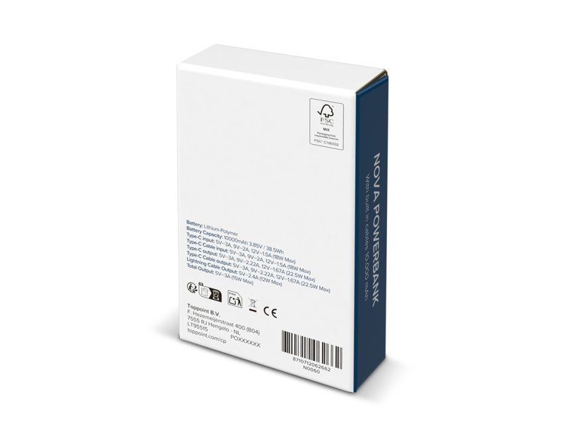 Nova Powerbank 22.5W Power Delivery met ingebouwde kabels 10000 mAh