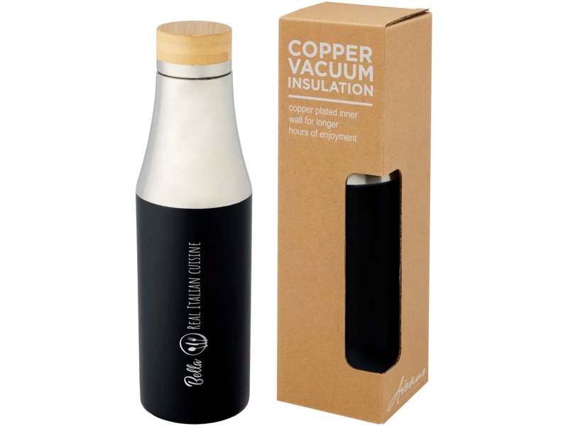 Hulan koperen vacuüm geïsoleerde roestvrijstalen fles van 540 ml met bamboe deksel Hulan koperen vacuüm geïsoleerde roestvrijstalen fles van 540 ml met bamboe deksel