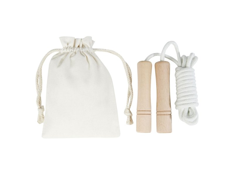 Denise houten springtouw in een katoenen zak Denise houten springtouw in een katoenen zak