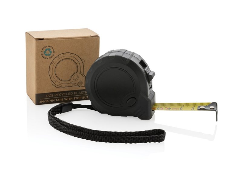 RCS gerecycled plastic 3M/16 mm rolmaat met stopknop RCS gerecycled plastic 3M/16 mm rolmaat met stopknop