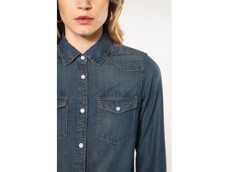 Kariban Dames denim blouse lange mouwen Kariban Dames denim blouse lange mouwen