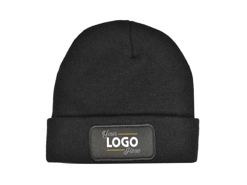 Fijngebreide RPET Muts met label voor opdruk