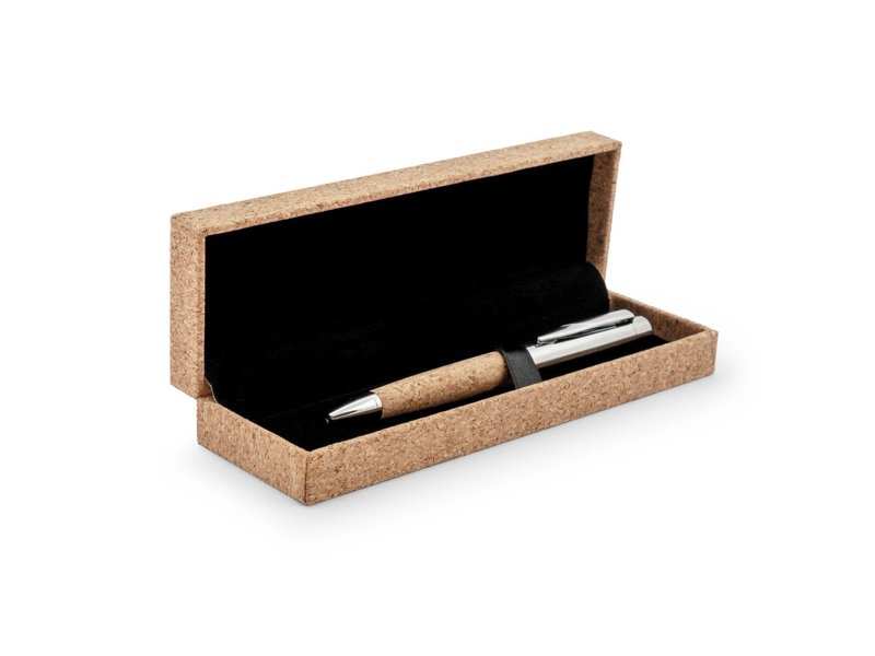 Metalen pen met kurk in geschenkverpakking