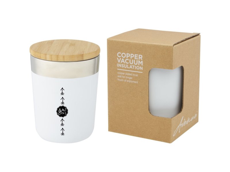 Lagan koperen vacuüm geïsoleerde roestvrijstalen beker van 300 ml met bamboe deksel Lagan koperen vacuüm geïsoleerde roestvrijstalen beker van 300 ml met bamboe deksel