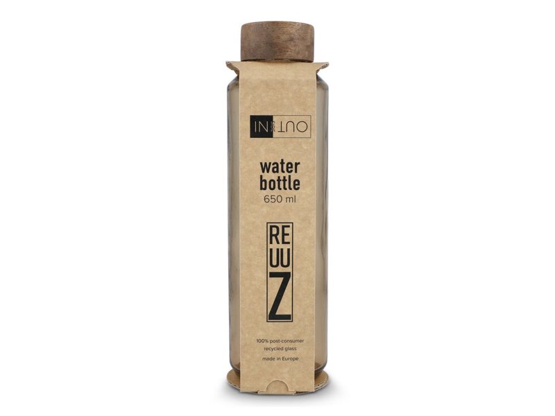 InSideOut Gerecyclede glazen Waterfles ReuuZ met houten dop 650 ml InSideOut Gerecyclede glazen Waterfles ReuuZ met houten dop 650 ml