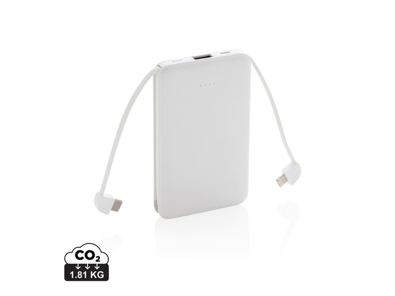 5.000 mAh zakformaat powerbank met geïntegreerde kabels 5.000 mAh zakformaat powerbank met geïntegreerde kabels