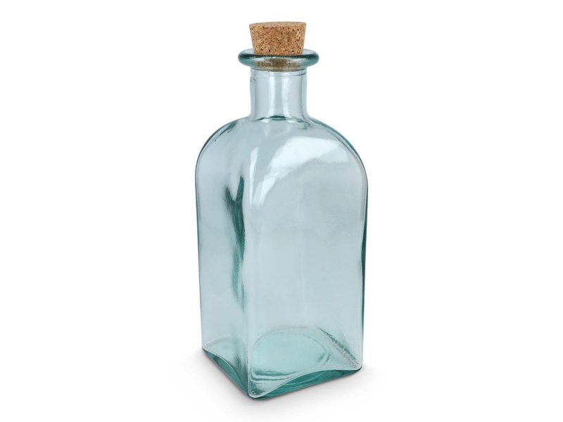 InSideOut Vierkante Gerecycled glas Waterfles ReuuZ met kurkstop 1L