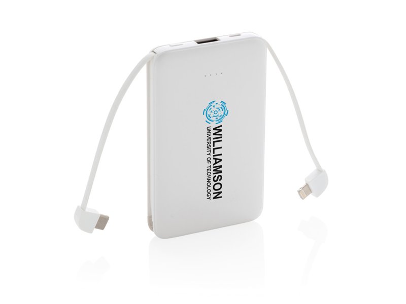 5.000 mAh zakformaat powerbank met geïntegreerde kabels 5.000 mAh zakformaat powerbank met geïntegreerde kabels