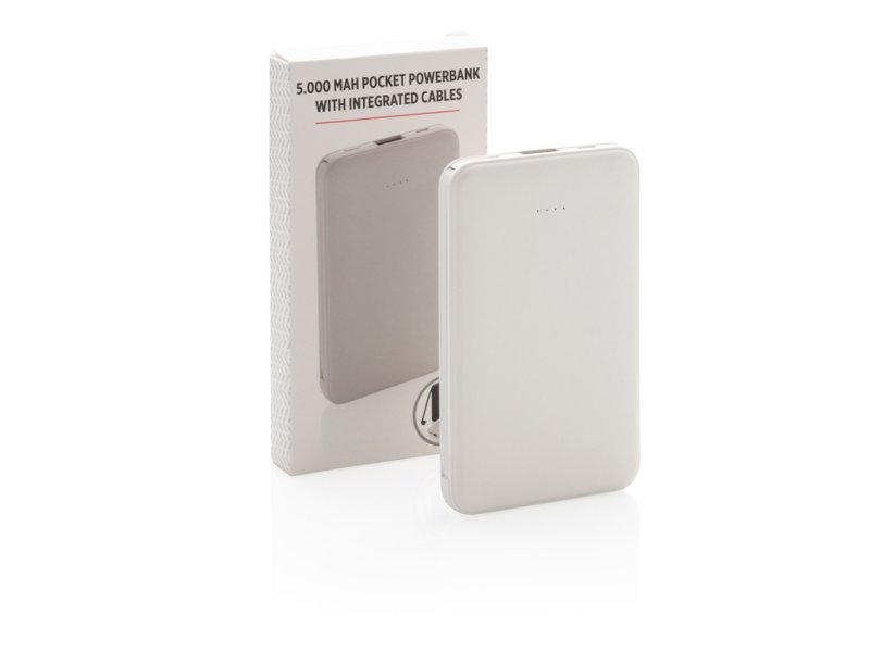5.000 mAh zakformaat powerbank met geïntegreerde kabels 5.000 mAh zakformaat powerbank met geïntegreerde kabels