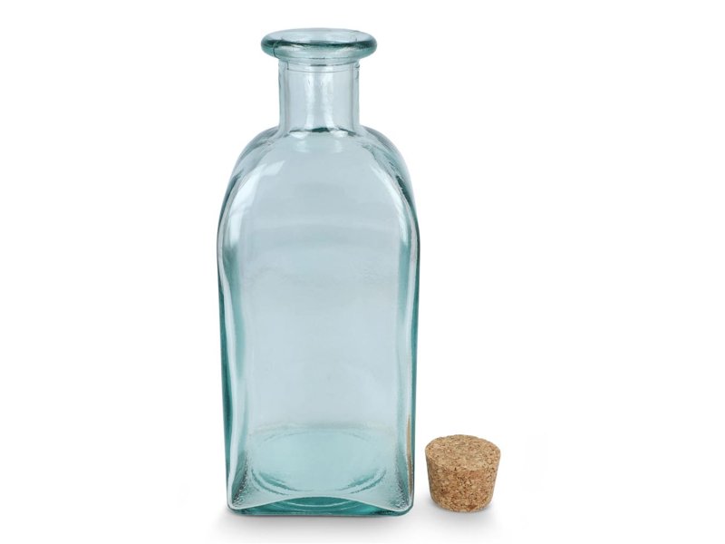 InSideOut Vierkante Gerecycled glas Waterfles ReuuZ met kurkstop 1L