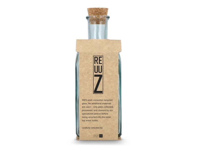 InSideOut Vierkante Gerecycled glas Waterfles ReuuZ met kurkstop 500ml InSideOut Vierkante Gerecycled glas Waterfles ReuuZ met kurkstop 500ml