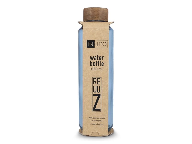 InSideOut Gerecyclede glazen Waterfles ReuuZ met houten dop 650 ml InSideOut Gerecyclede glazen Waterfles ReuuZ met houten dop 650 ml