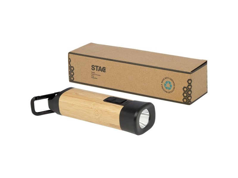 Kuma zaklamp van bamboe/RCS gerecycled plastic met karabijnhaak