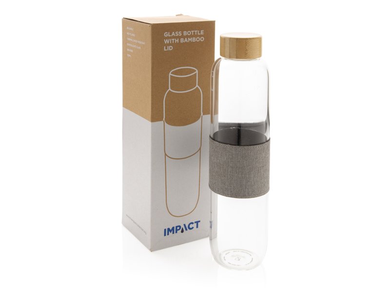 Impact borosilicaat glazen fles met bamboe deksel Impact borosilicaat glazen fles met bamboe deksel