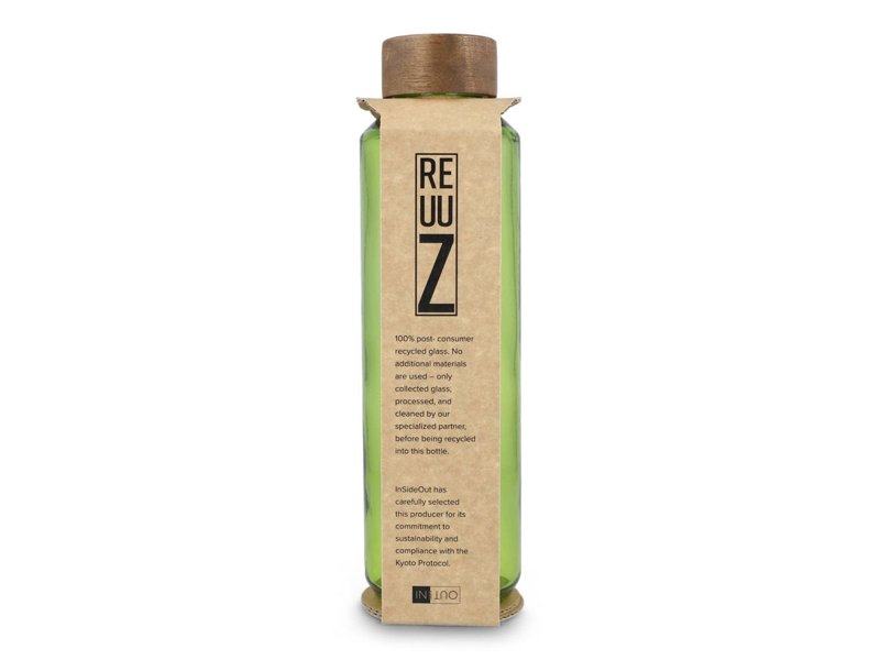 InSideOut Gerecyclede glazen Waterfles ReuuZ met houten dop 650 ml InSideOut Gerecyclede glazen Waterfles ReuuZ met houten dop 650 ml