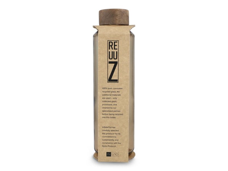 InSideOut Gerecyclede glazen Waterfles ReuuZ met houten dop 650 ml InSideOut Gerecyclede glazen Waterfles ReuuZ met houten dop 650 ml