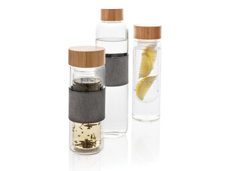 Impact borosilicaat glazen fles met bamboe deksel Impact borosilicaat glazen fles met bamboe deksel