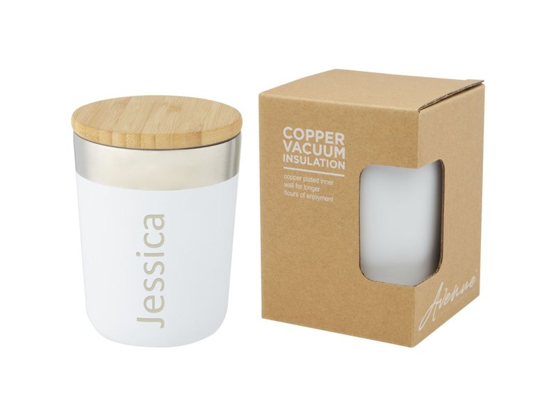 Lagan koperen vacuüm geïsoleerde roestvrijstalen beker van 300 ml met bamboe deksel Lagan koperen vacuüm geïsoleerde roestvrijstalen beker van 300 ml met bamboe deksel