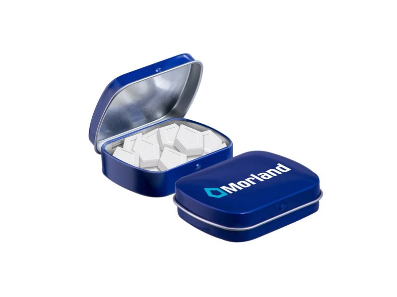 Mini scharnierblikje logo mints