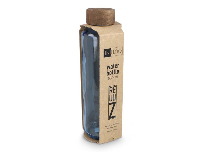 InSideOut Gerecyclede glazen Waterfles ReuuZ met houten dop 650 ml InSideOut Gerecyclede glazen Waterfles ReuuZ met houten dop 650 ml