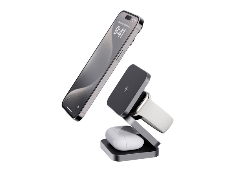 Terra RCS gerecycled aluminium opvouwbare 3 in 1 15W oplader