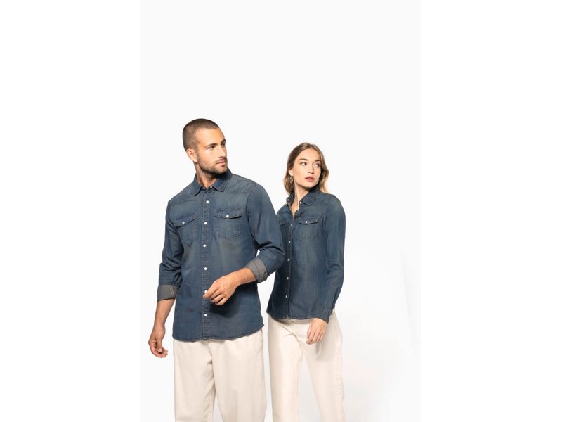 Kariban Dames denim blouse lange mouwen Kariban Dames denim blouse lange mouwen
