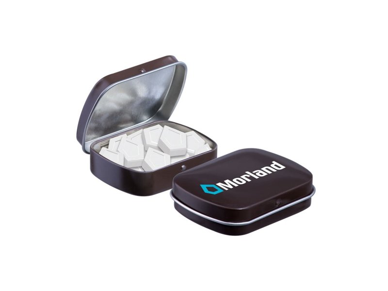 Mini scharnierblikje logo mints