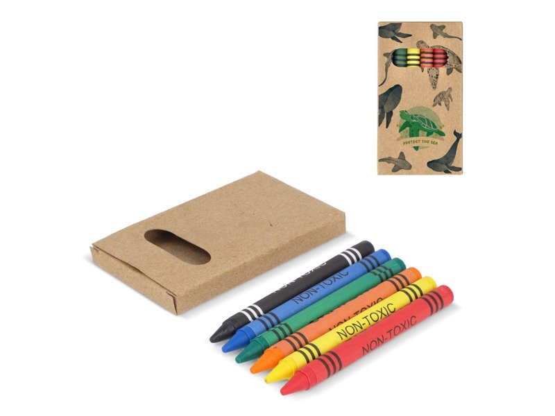 6 stuks kleurkrijtjes in kraftdoos