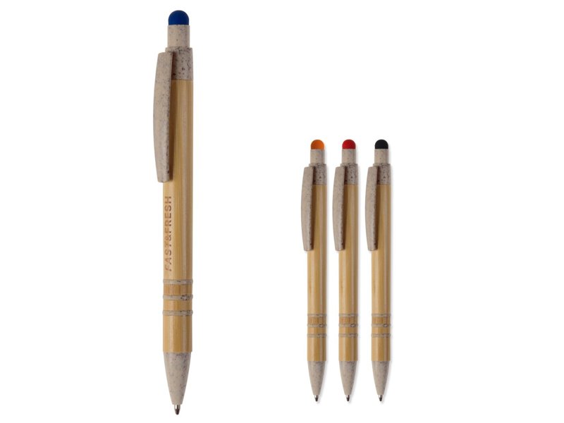 Balpen bamboe en tarwestro met stylus Balpen bamboe en tarwestro met stylus