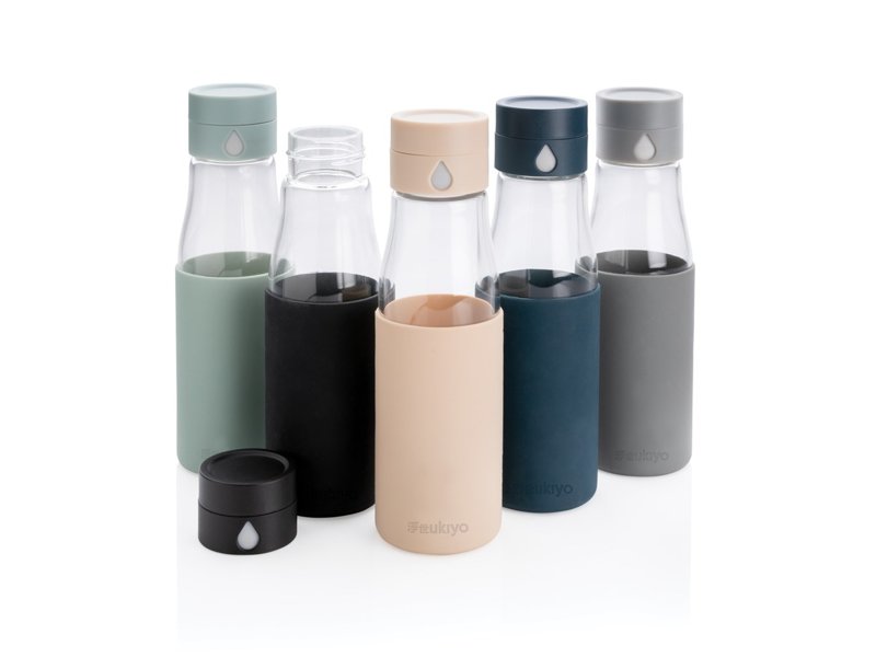 Ukiyo glazen hydratatie-trackingfles met sleeve Ukiyo glazen hydratatie-trackingfles met sleeve